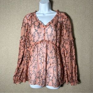 Sundance Silk Blouse Womens Large Sheer Long Sleeve Peasant Ruffle Floral Empire